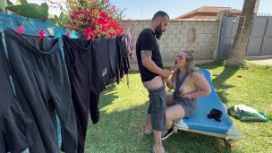 neighbor obl1g4 and fucks me smelling my panties, and cums on my tits