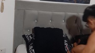 my girl is talking on her cell phone and I fuck her really well in my room