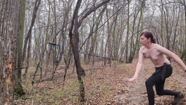 Topless Transgirl Knife Throwing