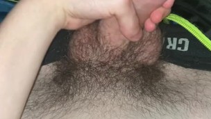 Horny teen, play with bulge and dick after work.