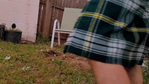 outside in my kilt and a shiny thong