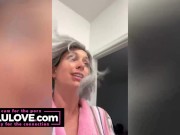 Big boobs babe striptease naked mirror selfie, gray hair GILF wig, vocal warmups, closeup pussy before after sex - Lelu Love 9/16