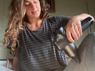 Brunette accidentally masturbates pussy with massage gun on TikTok live