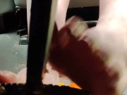 Busting open whole oranges with my BareFeet on my break pedal back pov so you can see it squirt 15/16