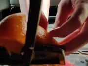Busting open whole oranges with my BareFeet on my break pedal back pov so you can see it squirt 4/16