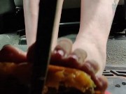 Busting open whole oranges with my BareFeet on my break pedal back pov so you can see it squirt 7/16