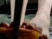 Busting open whole oranges with my BareFeet on my break pedal back pov so you can see it squirt 8/16