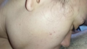 creampie dripping from the greedy slut's fleshy mouth
