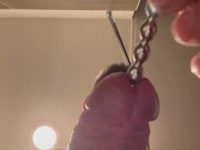 Sounding my big white cock with beaded rod