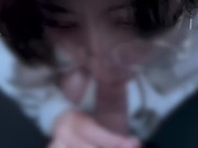抜いてからも小さくなるまでお掃除フェラをするメガネ女子♡ cum in mouth gokkun 10/16