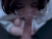 抜いてからも小さくなるまでお掃除フェラをするメガネ女子♡ cum in mouth gokkun 15/16