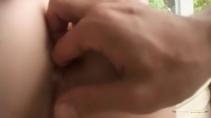 Flaunting her deepthroating skills helps the brunette get his cock hard and ready for anal.