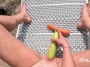 multiorgasm from vegetables of a red-haired slut in nature 9/16
