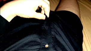 Juicy cumshower onto my new black pyjama suit shorts after painting 🖌️🍌🚿