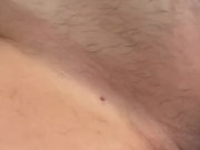 Fucking my girlfriends creamy pussy and emptying my drained balls on her hairy pussy