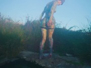 Real Life EXTREME tattoo couple public fuck in outdoor hot spring, deepthroat blowjob 11/16