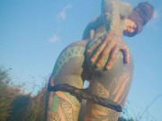 Real Life EXTREME tattoo couple public fuck in outdoor hot spring, deepthroat blowjob 12/16