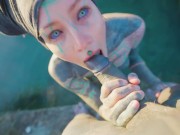 Real Life EXTREME tattoo couple public fuck in outdoor hot spring, deepthroat blowjob 3/16