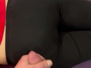 he cums his last drop of cum for today on my leggings his balls are completely empty 9/16