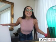 After worshiping Madison's feet, Milan takes out his throbbing cock. Seeing his hard erection, the brunette babe is beyond de 1/16