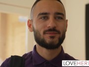 After worshiping Madison's feet, Milan takes out his throbbing cock. Seeing his hard erection, the brunette babe is beyond de 4/16