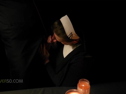 A Sexy MILF Nun is Seduced by Her Priest While She Prays and Worships At The Alter Of His Cock.