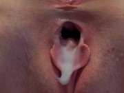 18 year old pushes out massive creampie and makes pussy fart after 1st threesome 12/16
