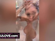 Big boobs babe washing hair & exfoliating skin with scrub glove in shower while chatting with YOU through lens - Lelu Love 6/16