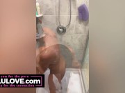 Big boobs babe washing hair & exfoliating skin with scrub glove in shower while chatting with YOU through lens - Lelu Love 9/16