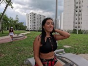 I was very horny and I have a squirt outdoors in the public park while my friend controls my sex toy 1/16