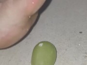 Smashing juicy grapes under my big toes close up under and side pov 8/16