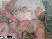 Blonde hottie with big tits giving a handjob to a tiny dick 5/16