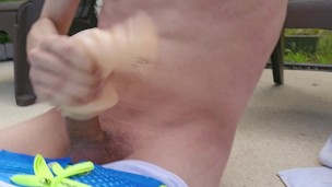 Enjoying the Sun and Fucking my Pocket Pussy Outside until I Cum