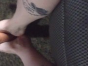 Giving a big fat long dildo a foot job barfoot 1/16