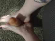 Giving a big fat long dildo a foot job barfoot 3/16