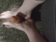 Giving a big fat long dildo a foot job barfoot 4/16