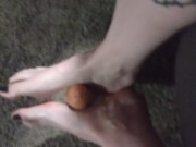 Giving a big fat long dildo a foot job barfoot 6/16