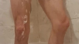 ShybumV in the shower playing with my small dick and fingering my tight arse (part2)