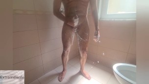 Nederlandse Grote lul. Douche masturbatie