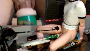 Femboy struggles as they get pounded by milking machine!