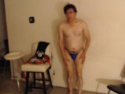 He is Posing in a Sparkly Blue Bikini Brief for Money! 1/16