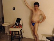 He is Posing in a Sparkly Blue Bikini Brief for Money! 13/16