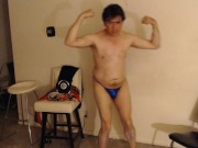 He is Posing in a Sparkly Blue Bikini Brief for Money! 5/16