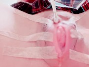 【個人撮影/モザイク極薄】テープで広げた中身丸見えパイパンおマンコ♡愛液とろり潮吹きオナニー 7/16