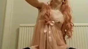 Sissy Alicia fucking both her holes