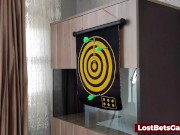 A friendly game of strip dart with one sexy redhead and her friend 13/16