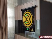 A friendly game of strip dart with one sexy redhead and her friend 6/16