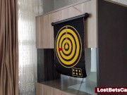 A friendly game of strip dart with one sexy redhead and her friend 8/16