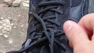 the guy masturbates in sweatpants. I masturbate on my sneakers.