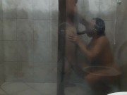 Sex in the bathroom with a big couple, big ass and big dick. 9/16